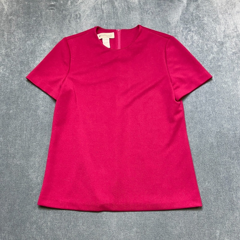 Appleseeds Blouse Top Womens Small Pink Short Sleeve Crew Neck Back Zip Casual